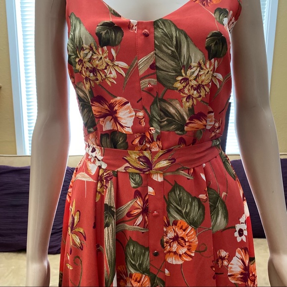 LULU’s Coral floral spaghetti strap summer dress - Picture 2 of 3